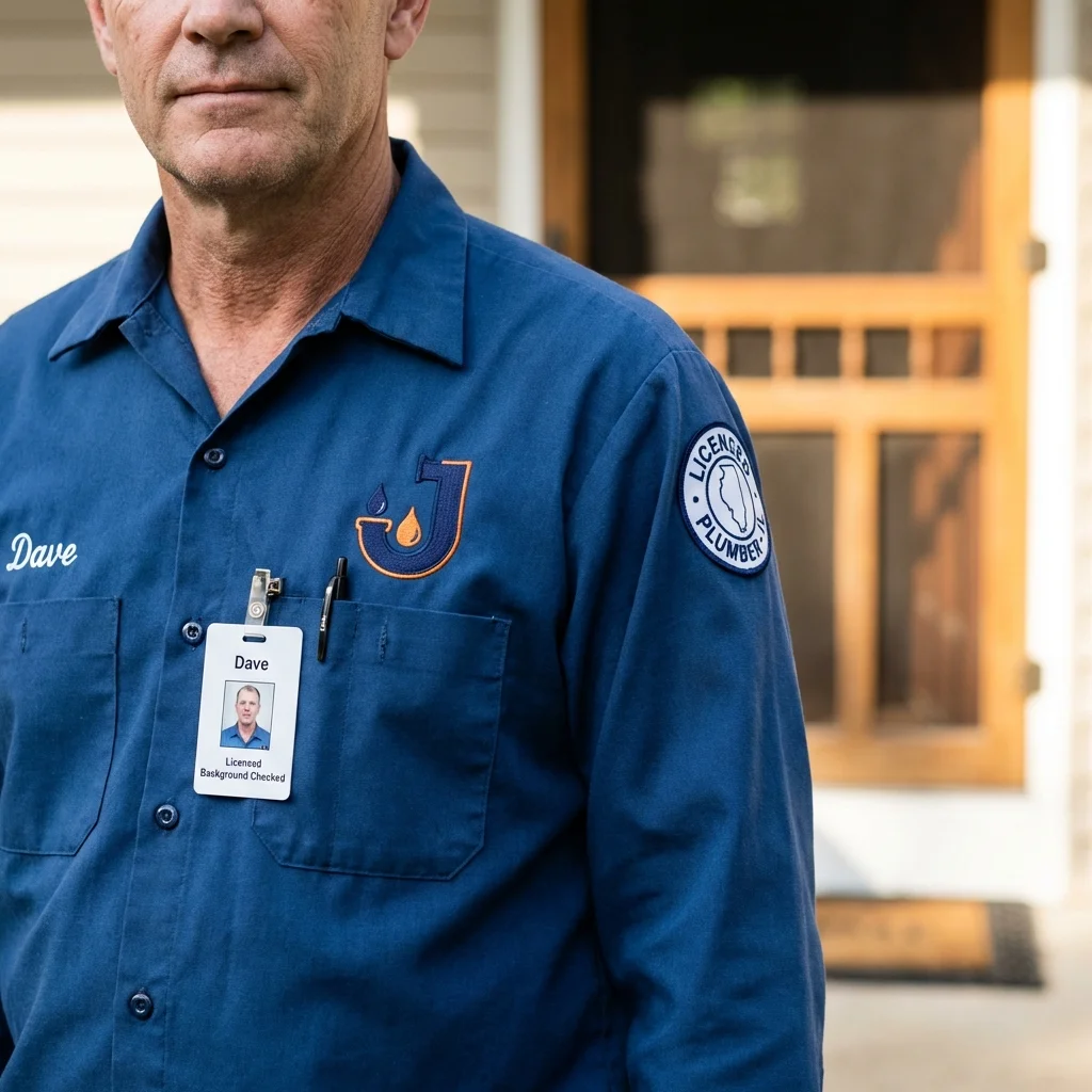 Licensed plumber showing ID badge in Davidsville, PA