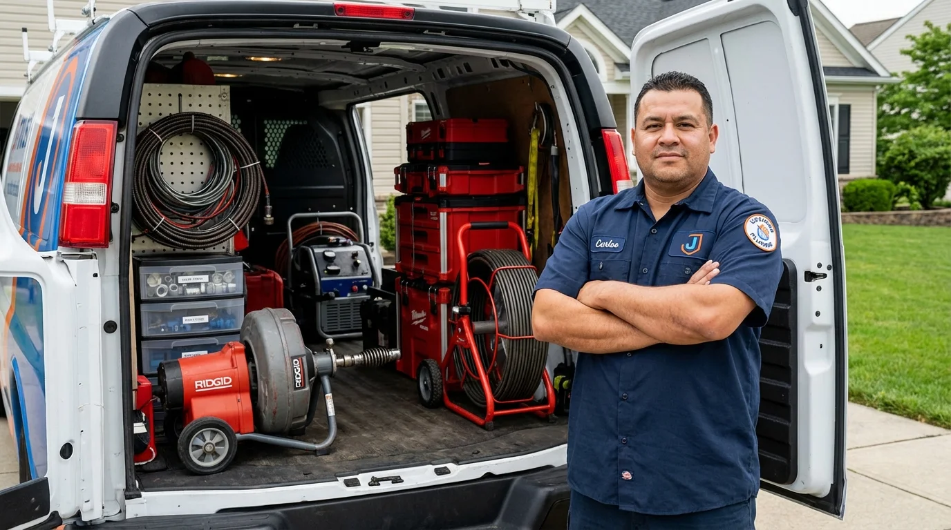 Professional drain cleaning equipment and Johns Plumbing LLC plumber in Davidsville