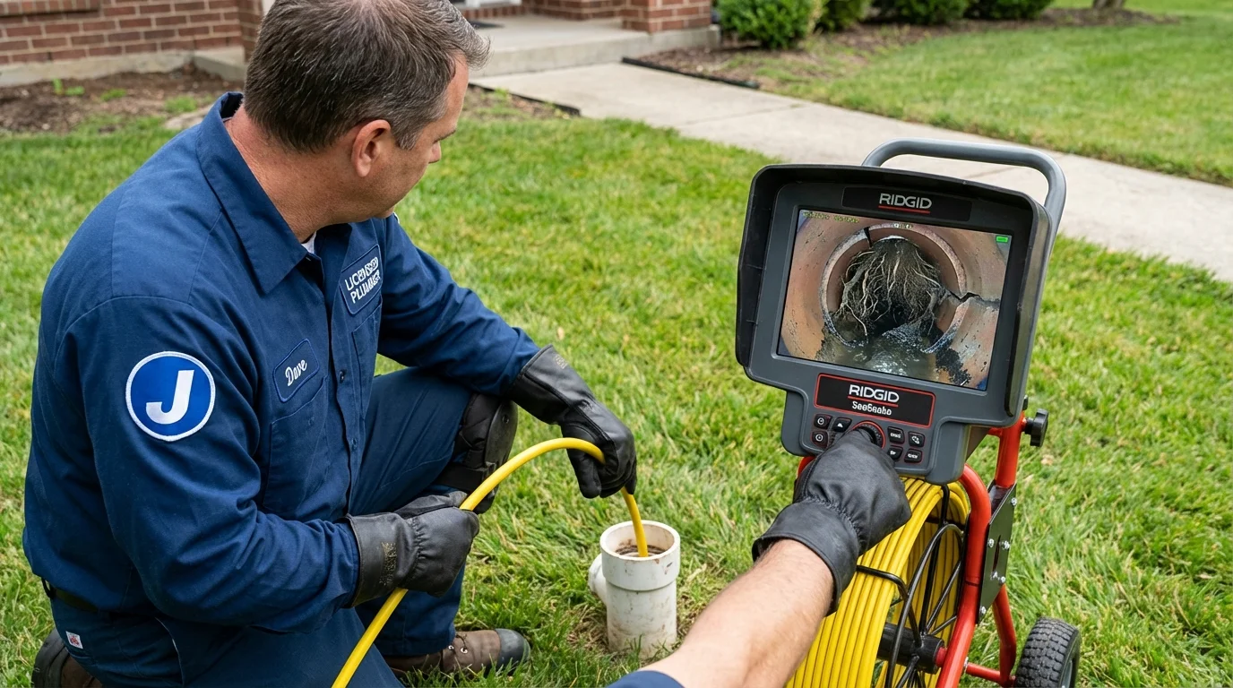 Sewer camera inspection being performed by Johns Plumbing LLC in Davidsville