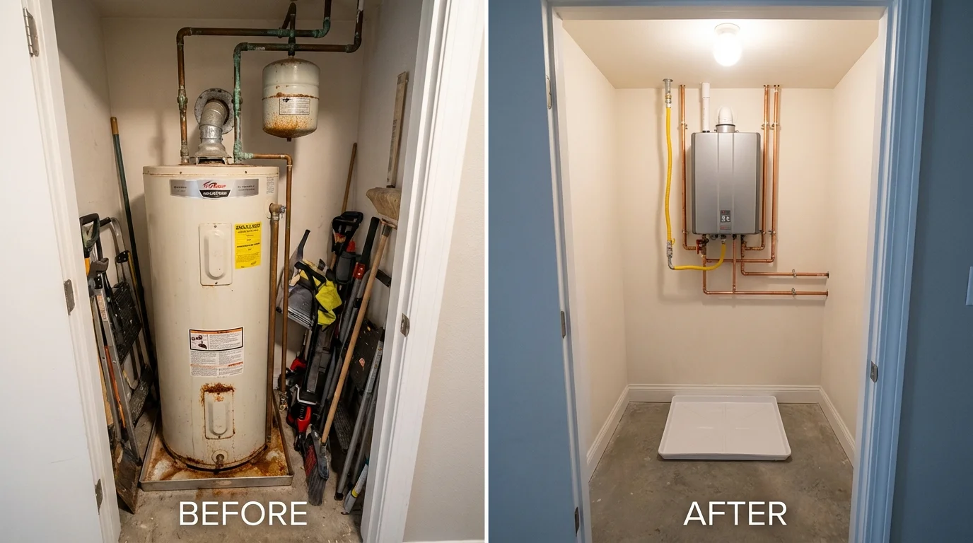 Tank water heater versus wall-mounted tankless unit comparison for Davidsville, PA homeowners