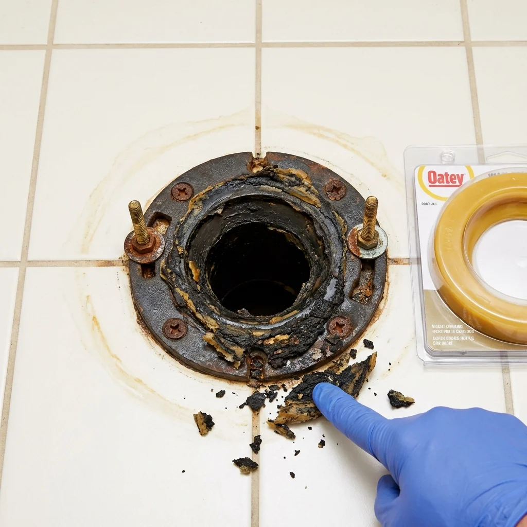 Failed wax ring showing water seepage at the base of a toilet in a Davidsville, PA home